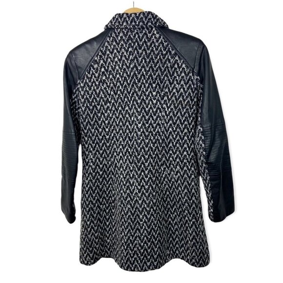 Marc New York Andrew Marc Tweed‎ Jacket Black Faux Leather Coat Size 2 Chevron - Picture 3 of 15